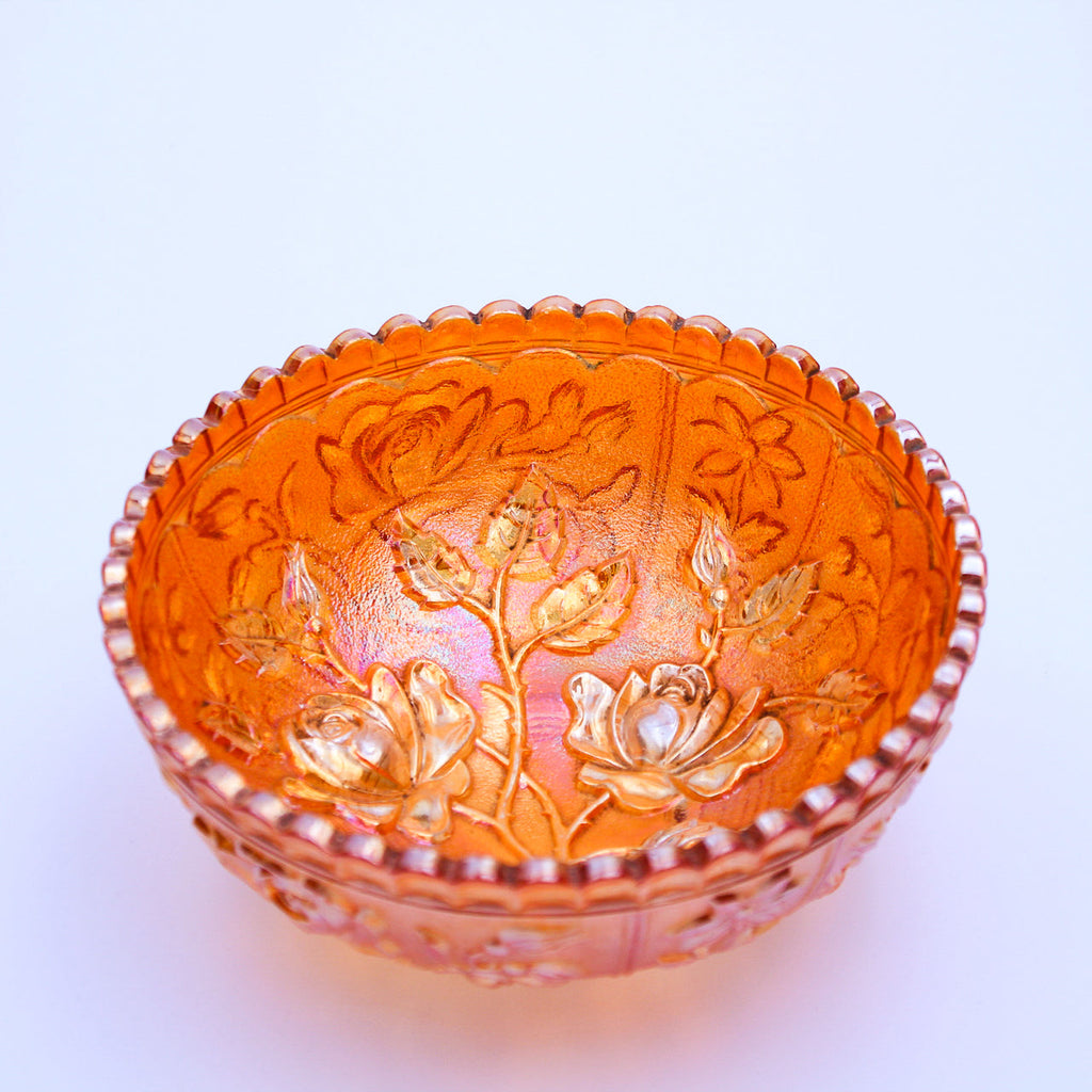 Imperial Luster Rose Marigold Carnival Glass Bowl 4 7/8"