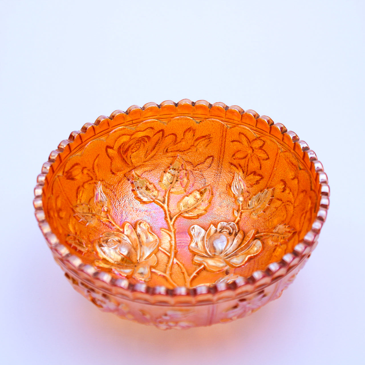 Imperial Luster Rose Marigold Carnival Glass Bowl 4 7/8"