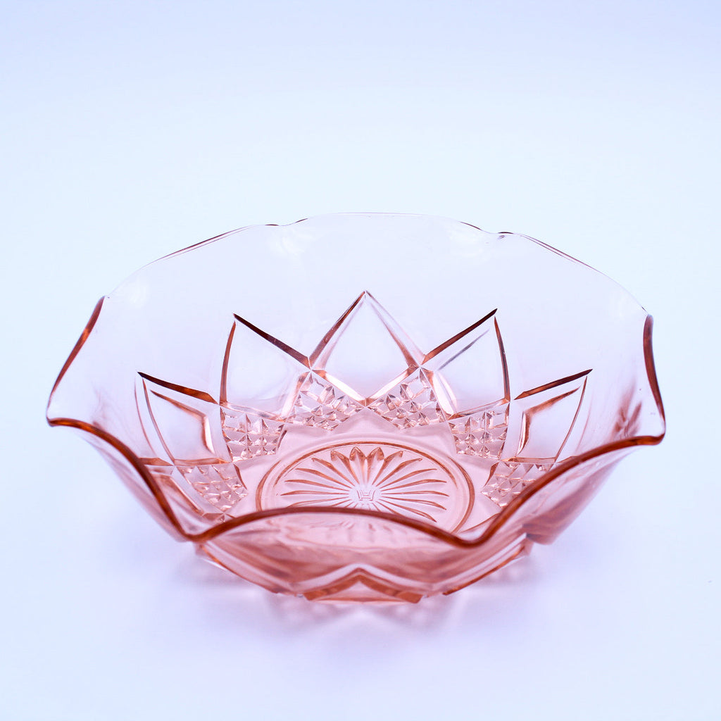Hazel‑Atlas Diamond Arches Pink Depression Glass Bowl 8"