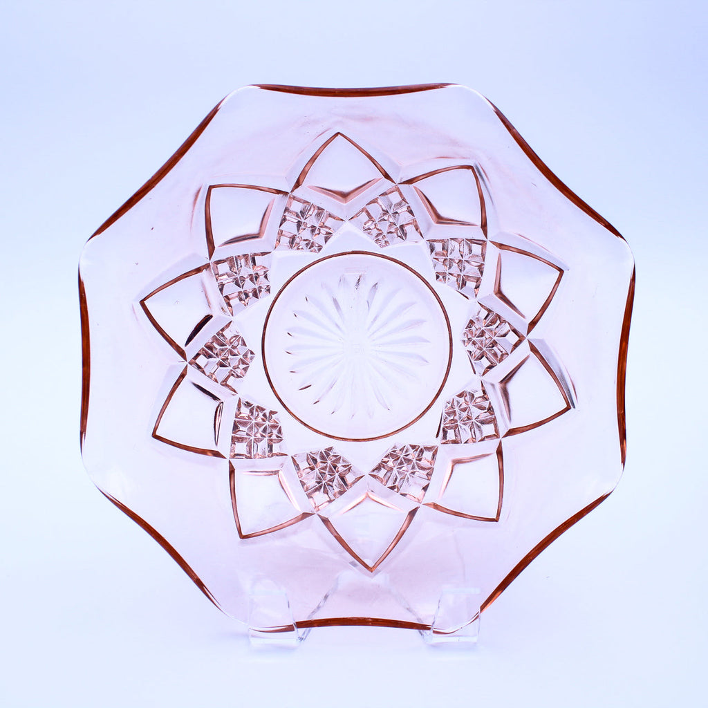 Hazel‑Atlas Diamond Arches Pink Depression Glass Bowl 8"