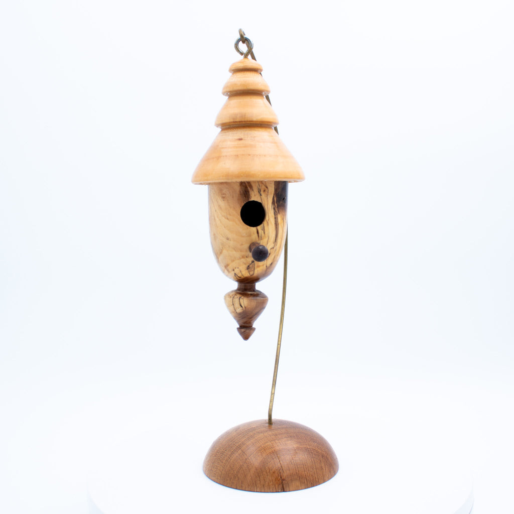 Hand‑Turned Wood Birdhouse Ornament with Stand 13.5"