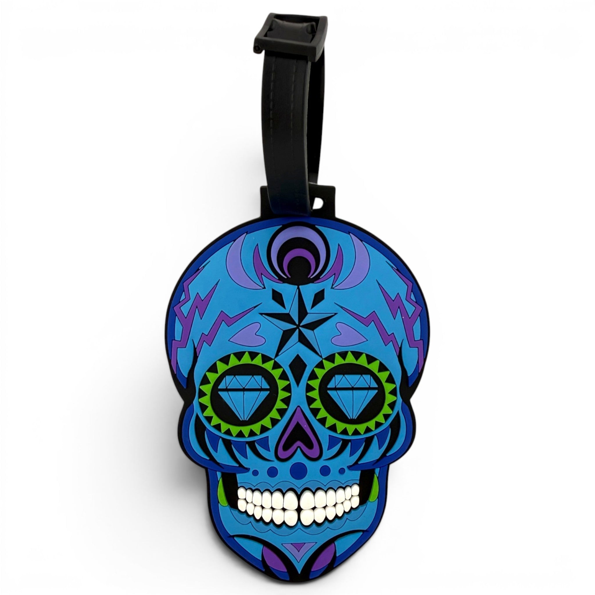 Blue Sugar Skull Clip-On Tag | Multi-Use Bag Tag, Travel Tag, Golf Accessory