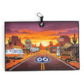 Route 66 Golf Towel | Premium Double-Sided Microfiber | Heavy-Duty Magnetic Towel with Carabiner Clip | 24 x 16 in