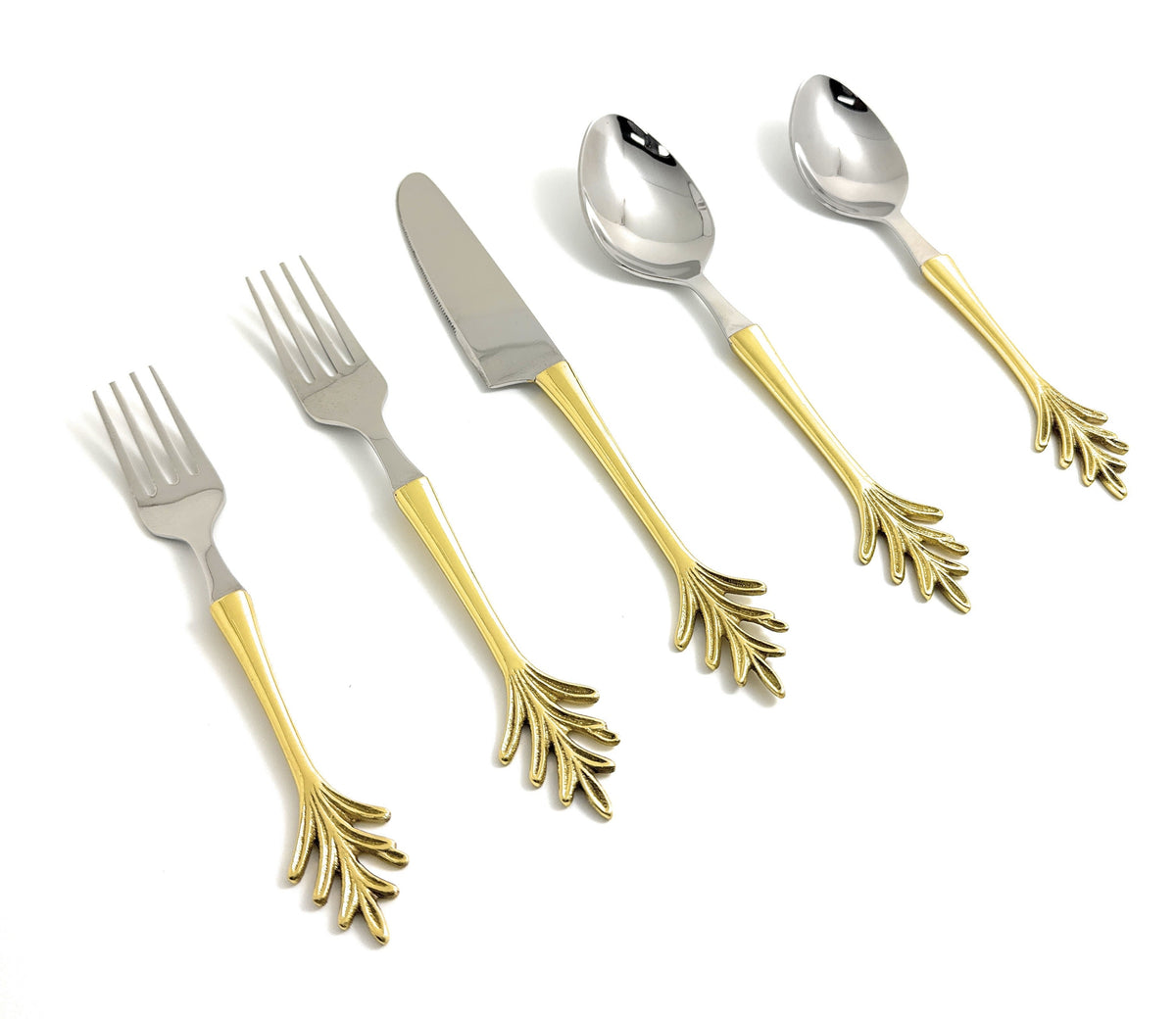 Stainless Steel Gold Flatware 20p set Leaf Style Design