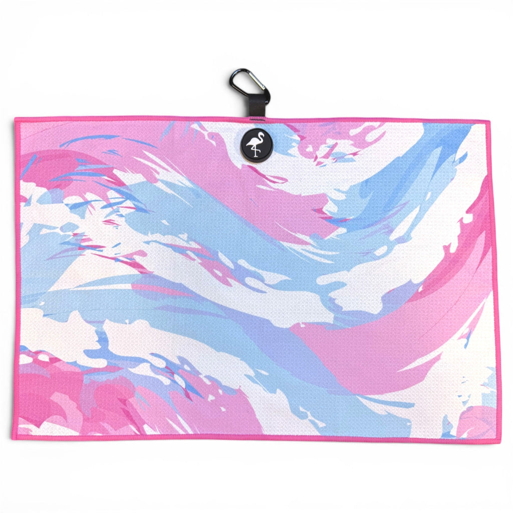 Cotton Candy Clouds Golf Towel | 24” x 16” Microfiber Towel | Magnetic Clip & Carabiner | Premium Golf Accessory