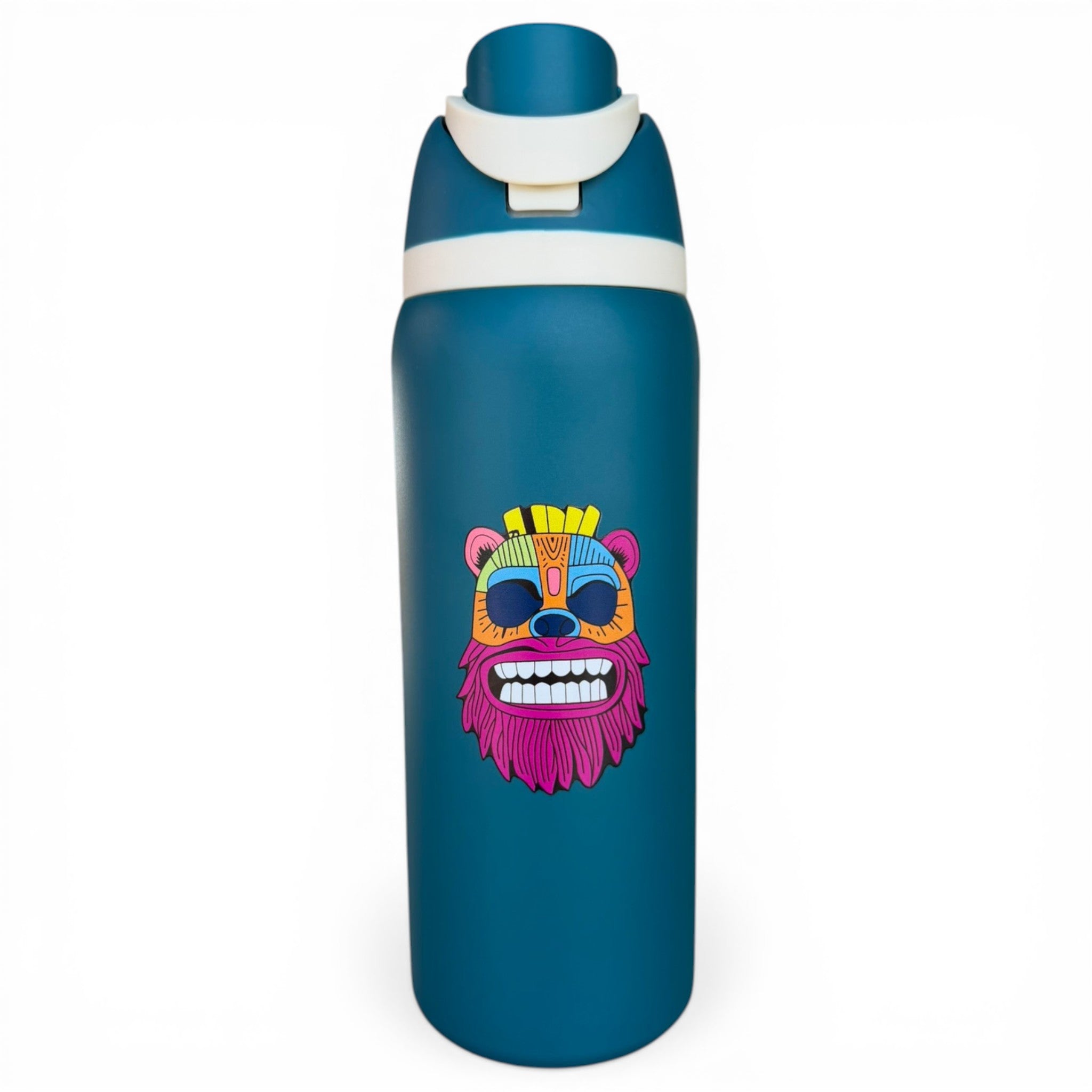 Tiki Bear Hydration Bottle | 32oz Insulated Stainless Steel | Flip Straw Lid w/ Handle