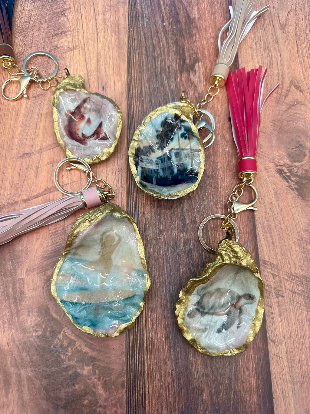 Decoupaged Oyster Keychain