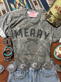 Tree Camo Merry Christmas Black Bow Graphic Tee
