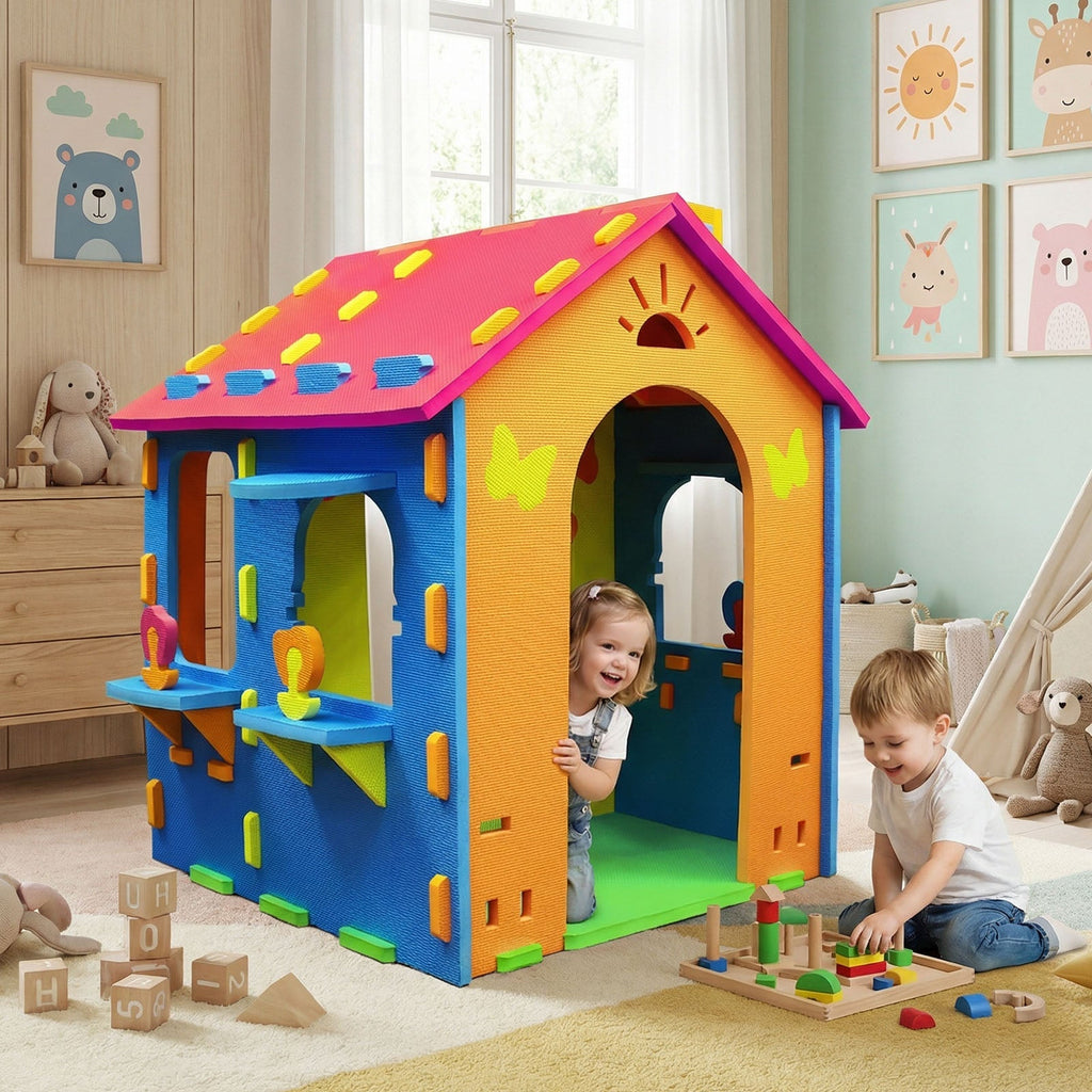 Indoor Cottage Playset with Roof and Chimney for Creative Play