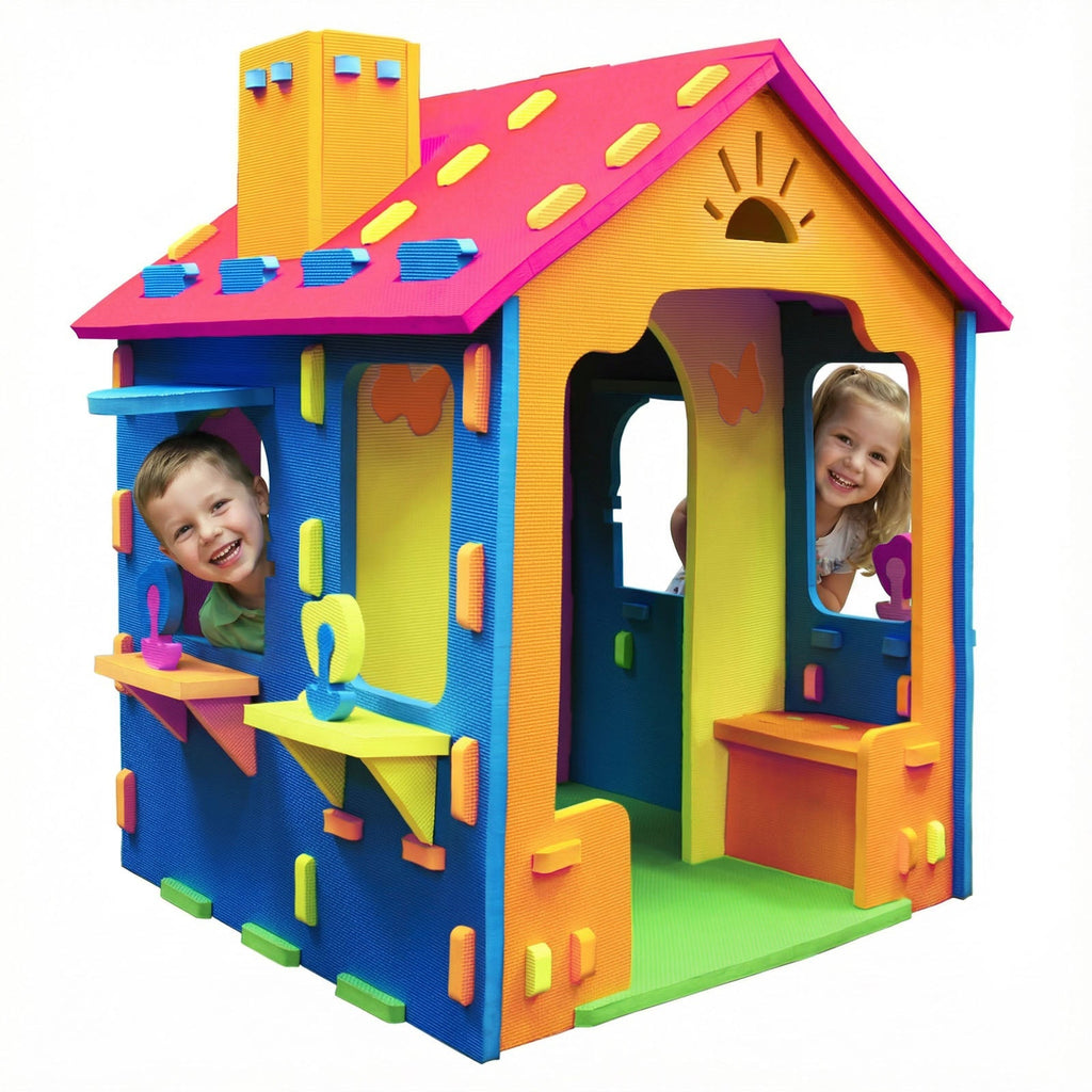 Indoor Cottage Playset with Roof and Chimney for Creative Play