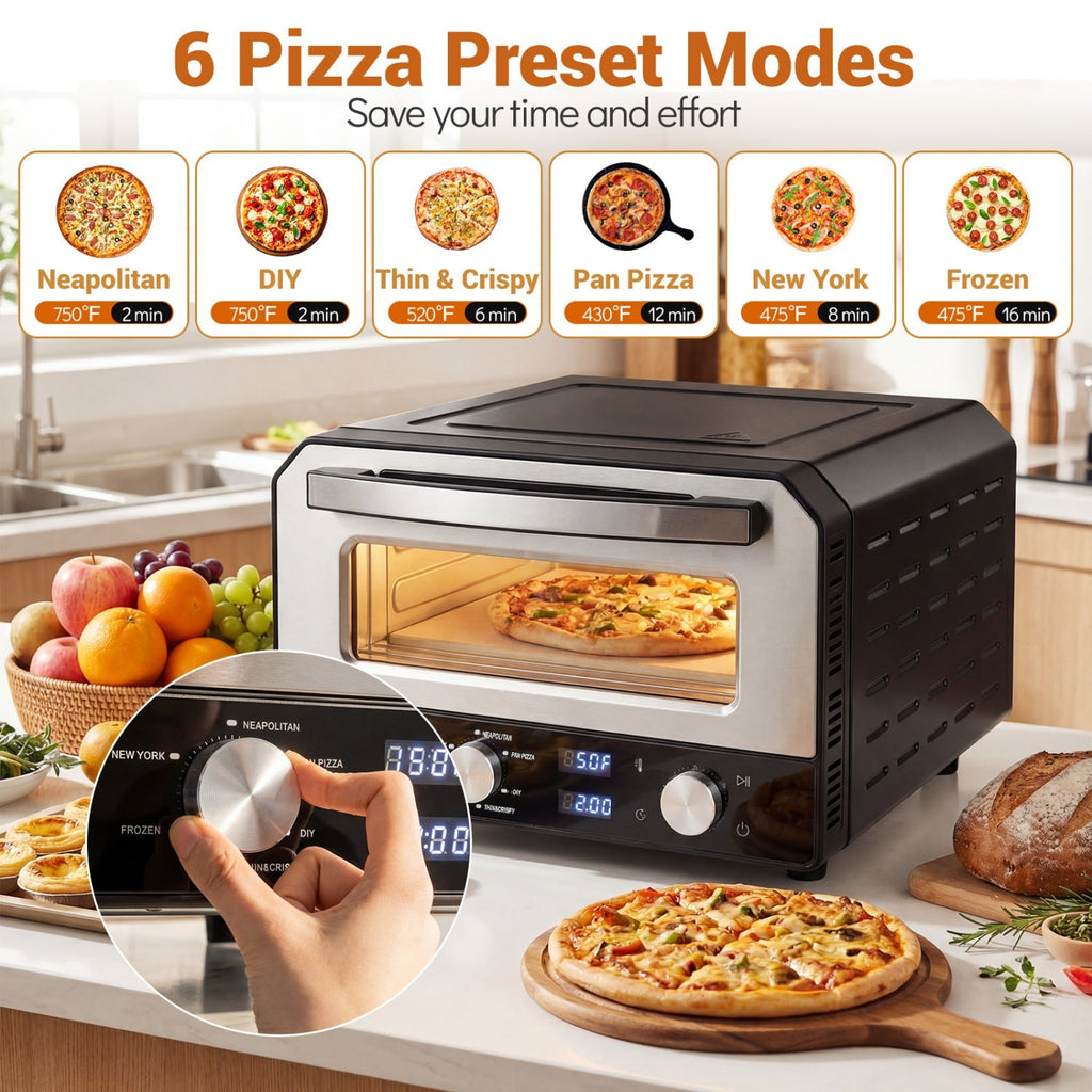 Indoor Electric Pizza Oven Countertop Pizza Oven for 12 Inch Pizzas-Black