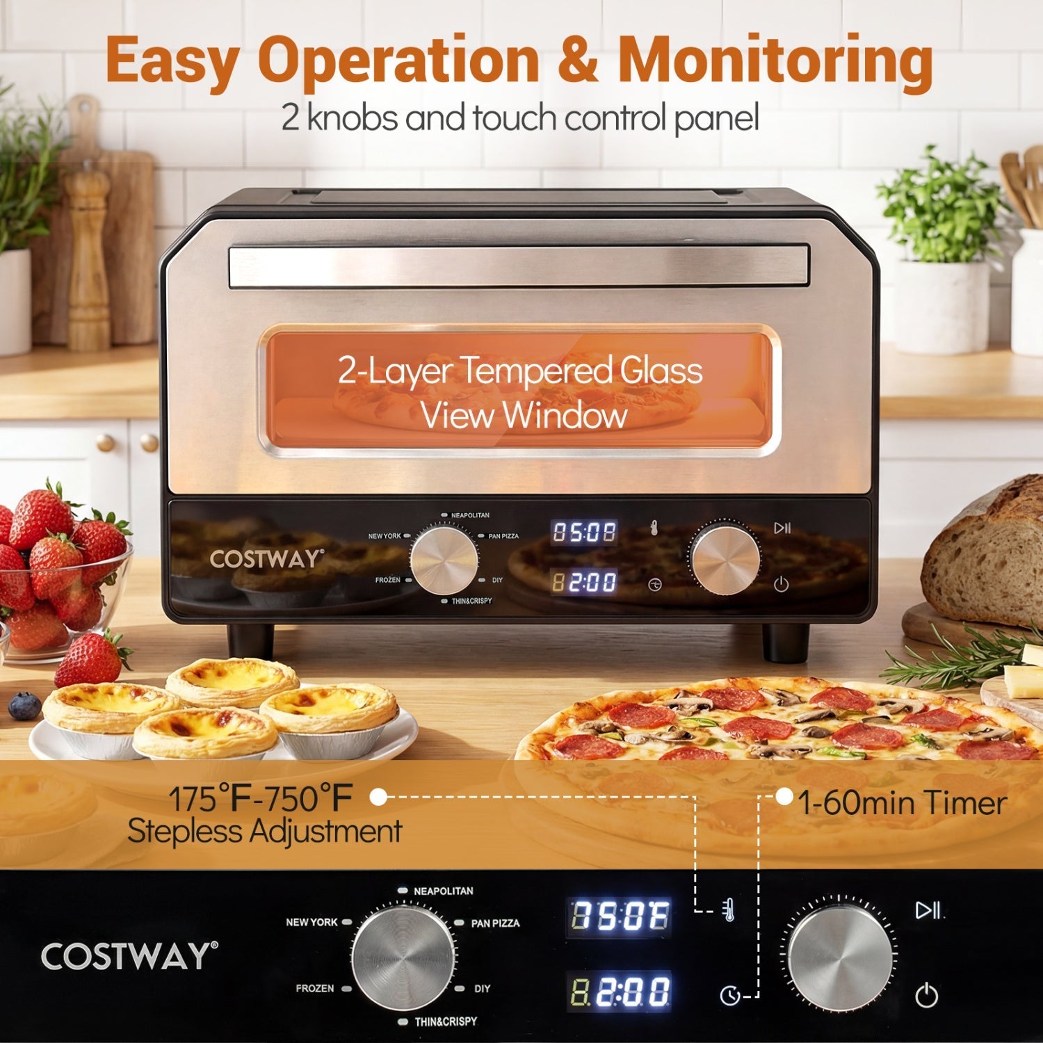 Indoor Electric Pizza Oven Countertop Pizza Oven for 12 Inch Pizzas-Black