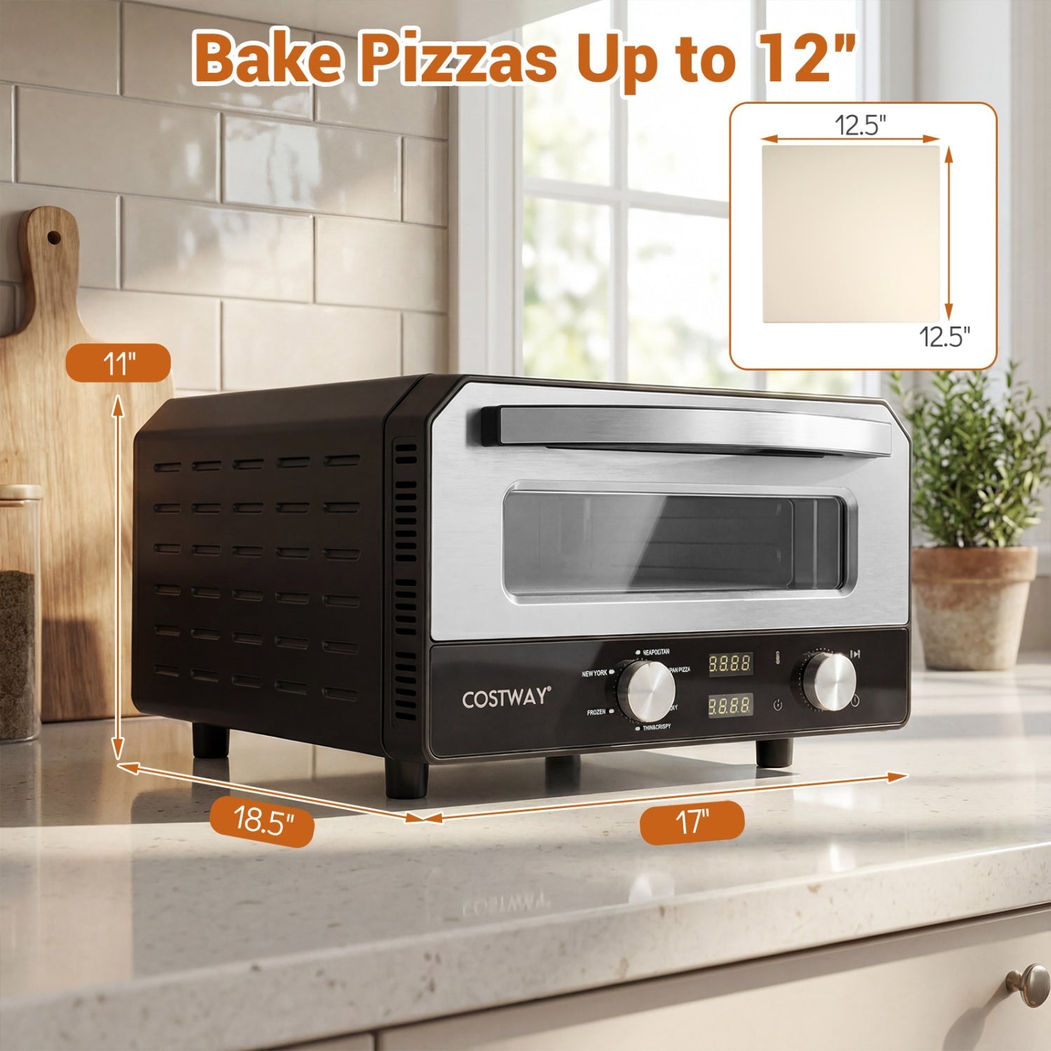 Indoor Electric Pizza Oven Countertop Pizza Oven for 12 Inch Pizzas-Black