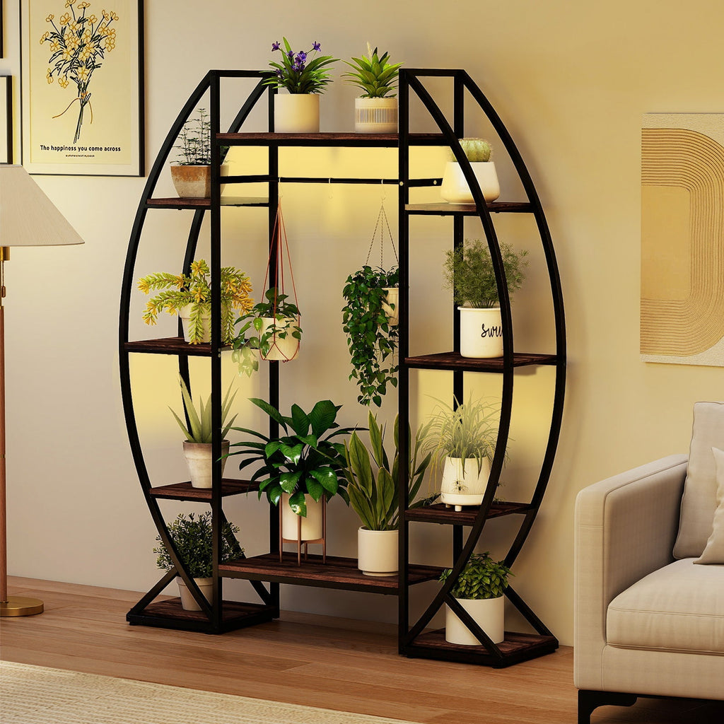 Indoor Plant Stand 63" Tall 10-Tier Corner Metal Plant Shelf Large Flowerpot Holder-Brown