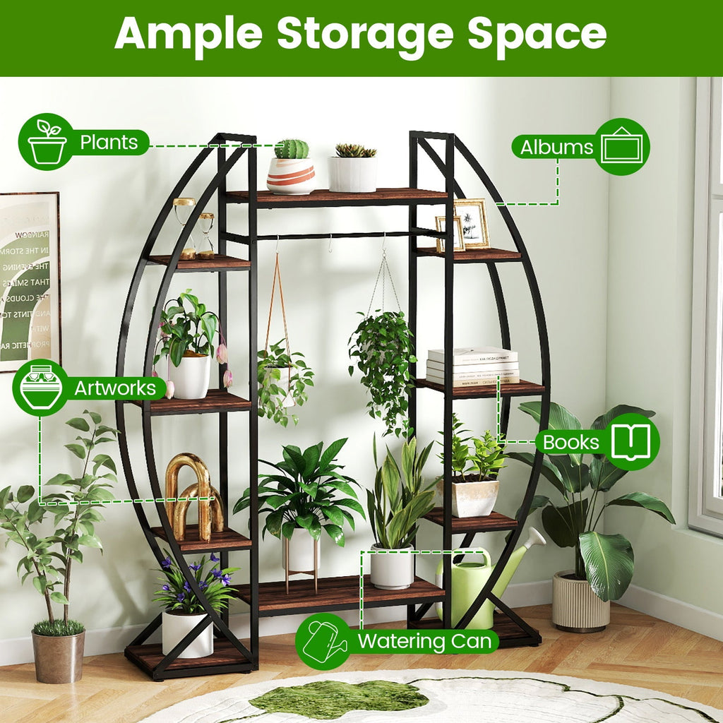 Indoor Plant Stand 63" Tall 10-Tier Corner Metal Plant Shelf Large Flowerpot Holder-Brown