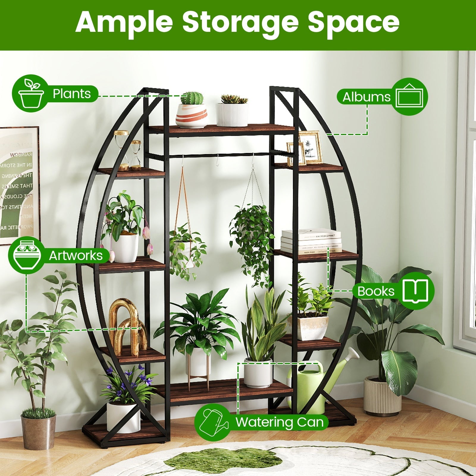 Indoor Plant Stand 63" Tall 10-Tier Corner Metal Plant Shelf Large Flowerpot Holder-Brown