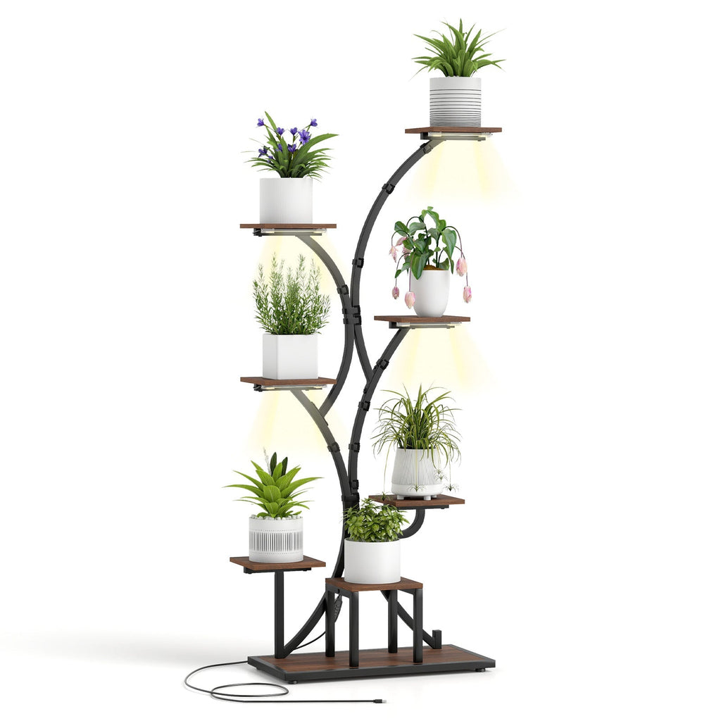 Indoor Plant Stand with Grow Lights 58" Tall 8-Tier Corner Metal Plant Shelf