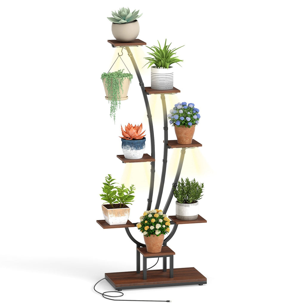 Indoor Plant Stand with Grow Lights Tall 8-Tier Corner Metal Plant Shelf