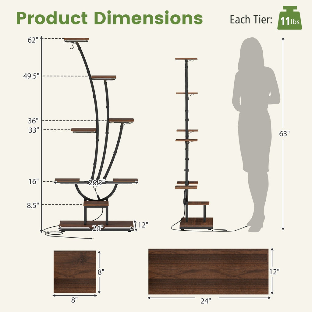 Indoor Plant Stand with Grow Lights Tall 8-Tier Corner Metal Plant Shelf