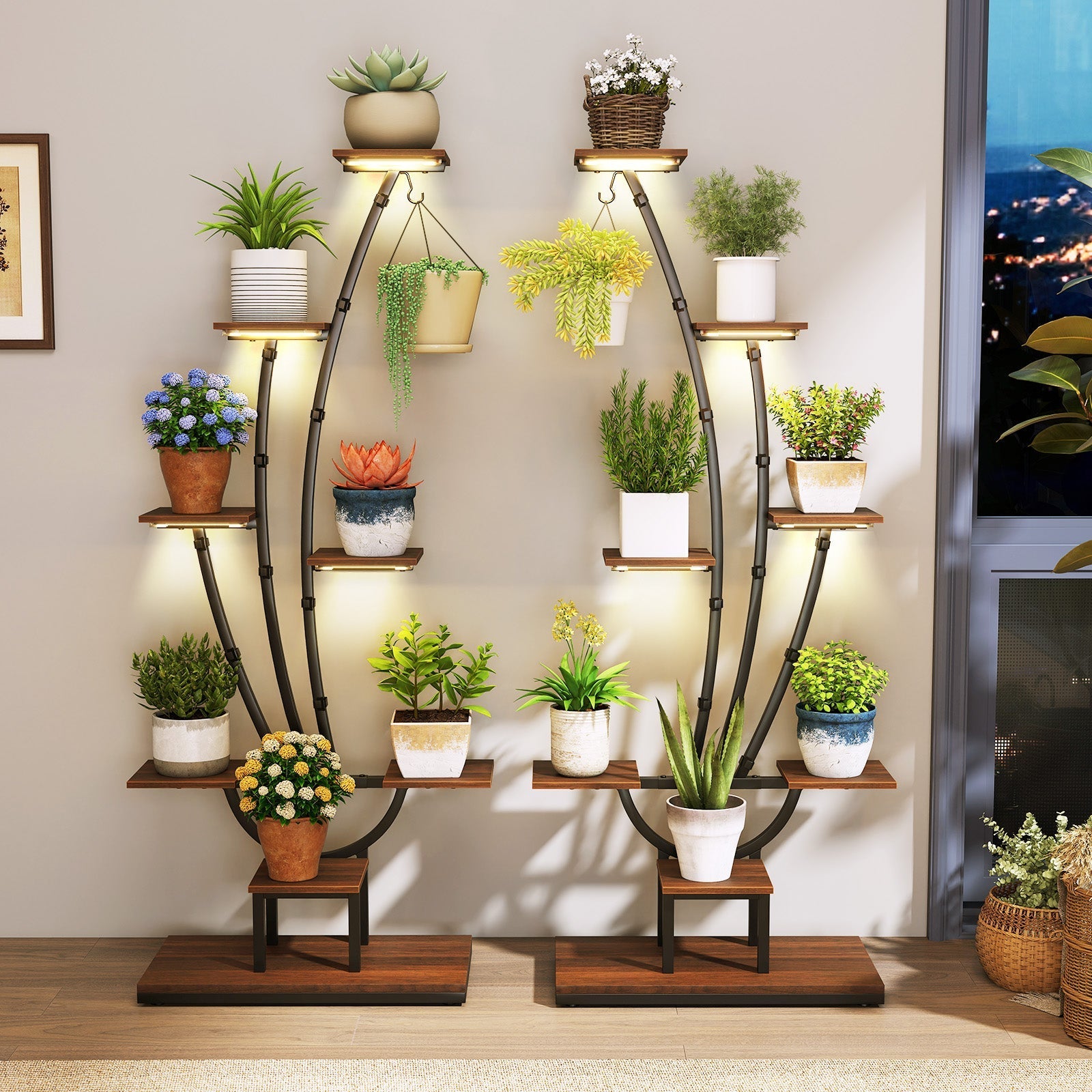 Indoor Plant Stand with Grow Lights Tall 8-Tier Corner Metal Plant Shelf
