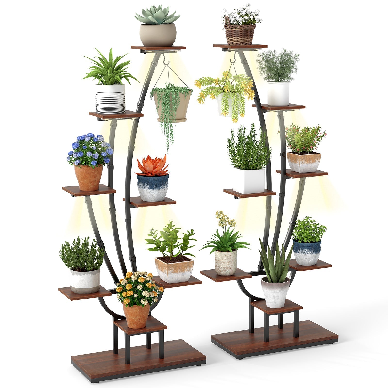 Indoor Plant Stand with Grow Lights Tall 8-Tier Corner Metal Plant Shelf