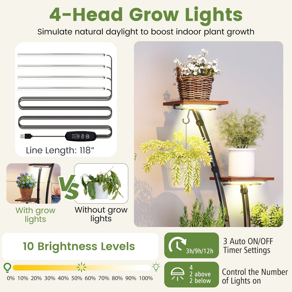 Indoor Plant Stand with Grow Lights Tall 8-Tier Corner Metal Plant Shelf