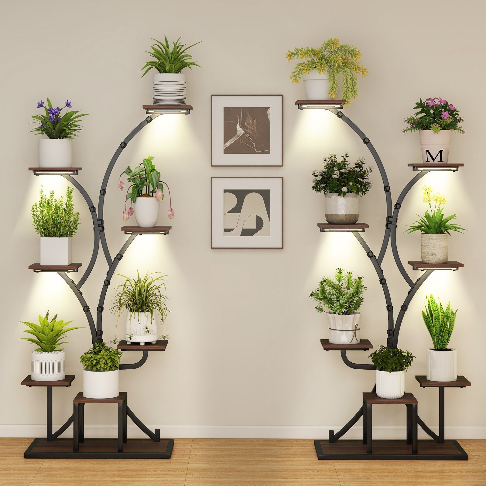 Indoor Plant Stand with Grow Lights 58" Tall 8-Tier Corner Metal Plant Shelf