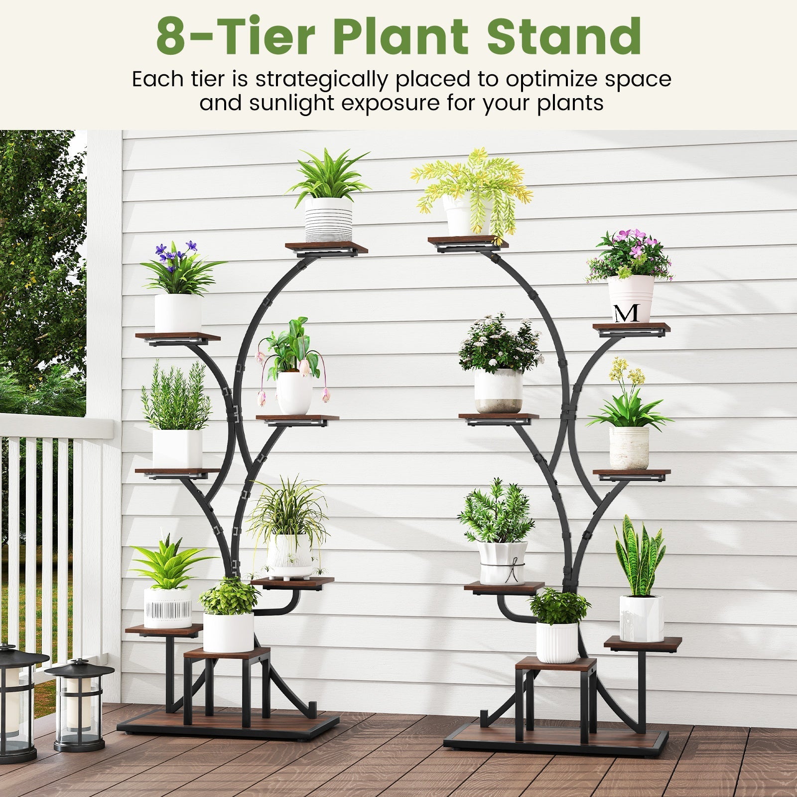 Indoor Plant Stand with Grow Lights 58" Tall 8-Tier Corner Metal Plant Shelf