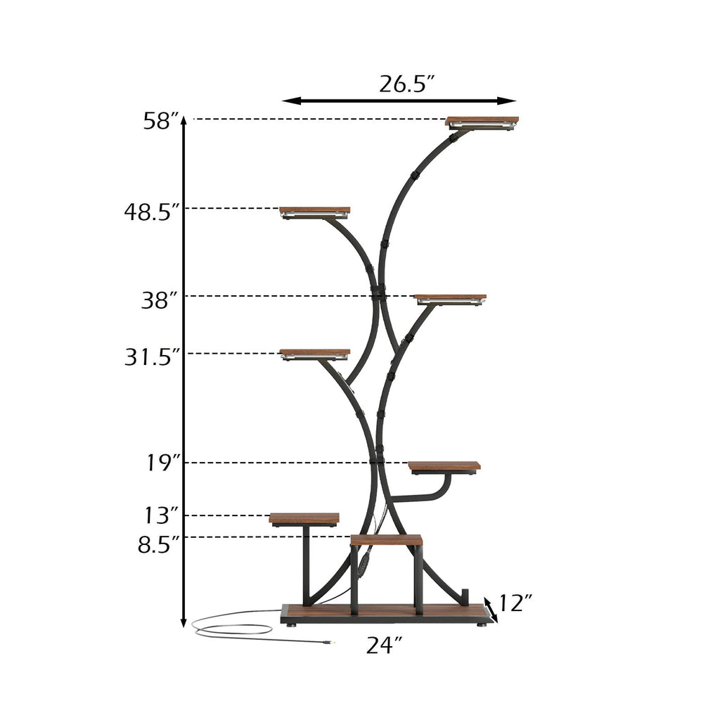 Indoor Plant Stand with Grow Lights 58" Tall 8-Tier Corner Metal Plant Shelf