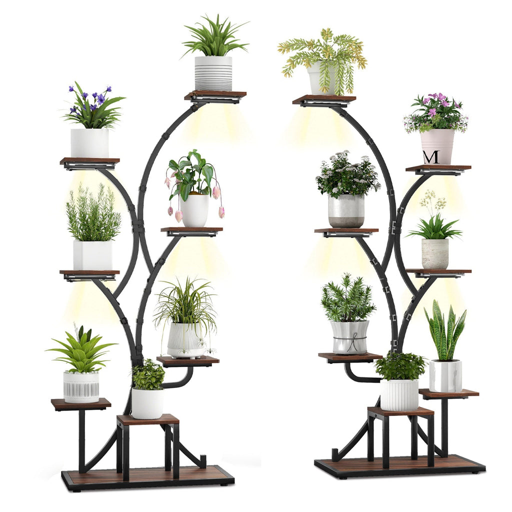 Indoor Plant Stand with Grow Lights 58" Tall 8-Tier Corner Metal Plant Shelf