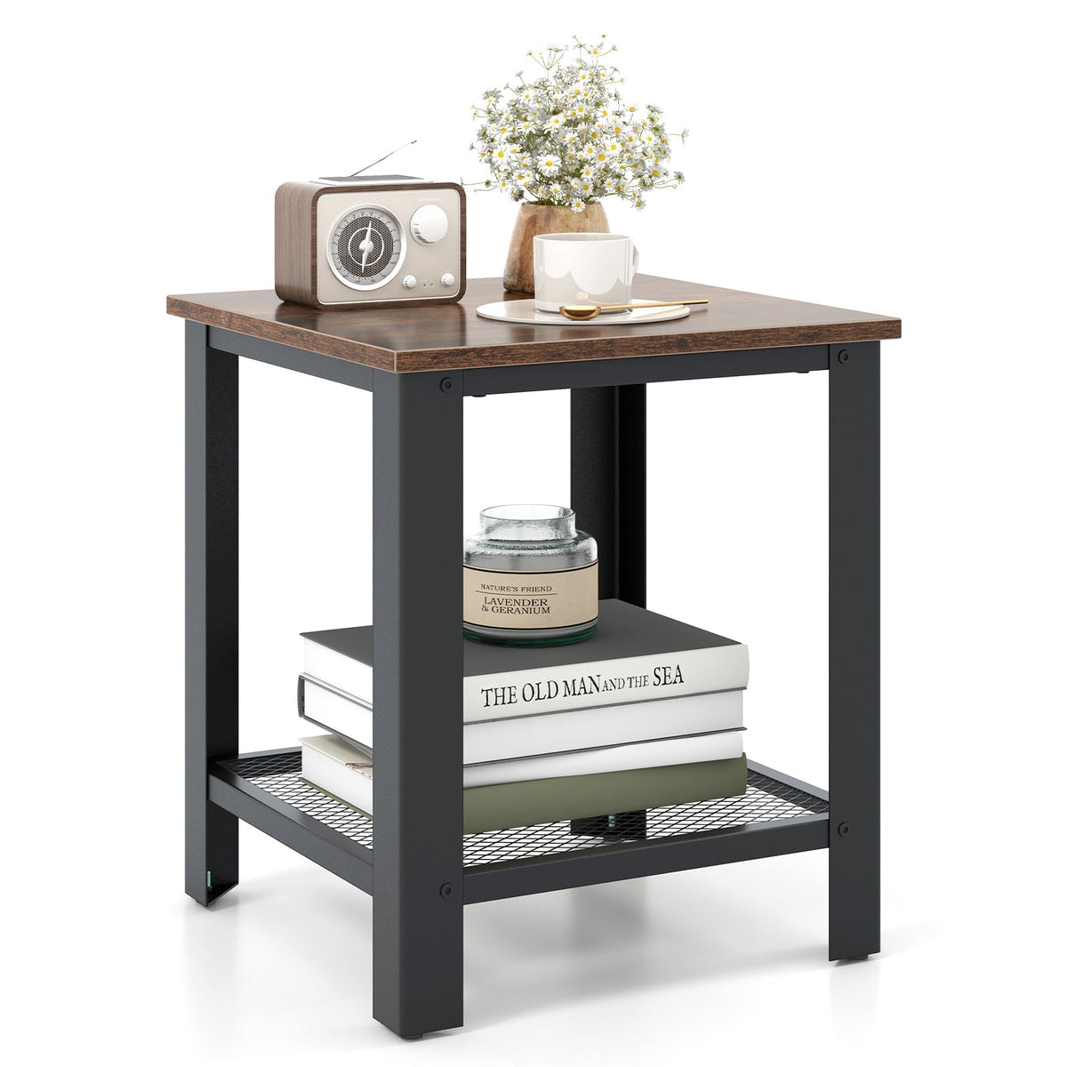 Industrial End Table 2-Tier Side Table-Black
