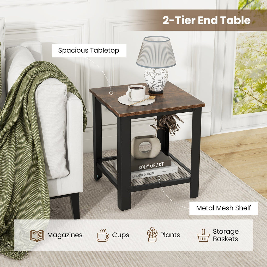 Industrial End Table 2-Tier Side Table-Black