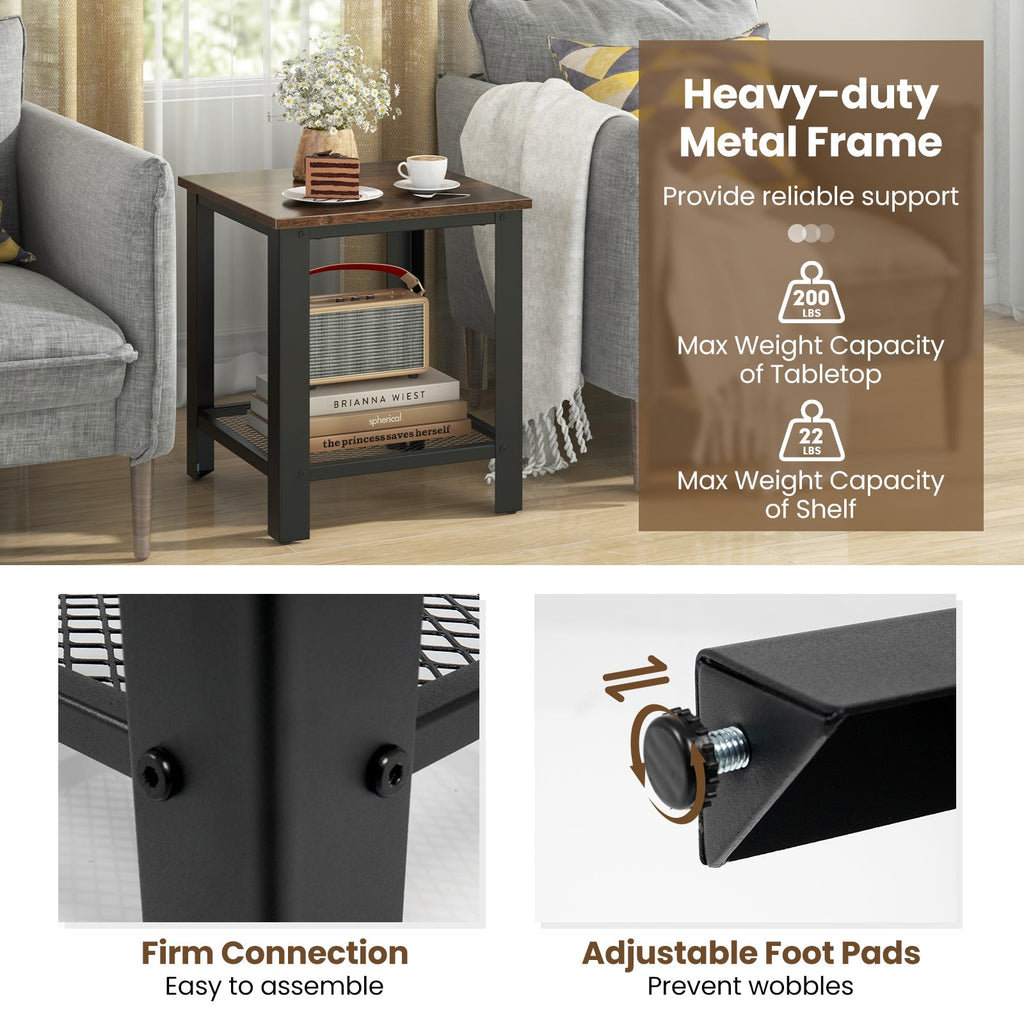 Industrial End Table 2-Tier Side Table-Black