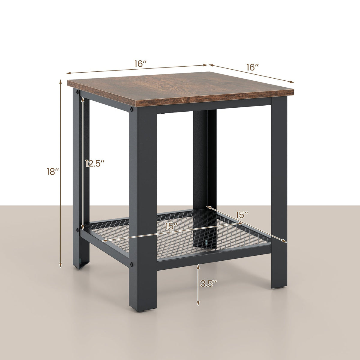 Industrial End Table 2-Tier Side Table-Black