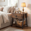 Industrial Nightstand with Drawer and Adjustable Feet