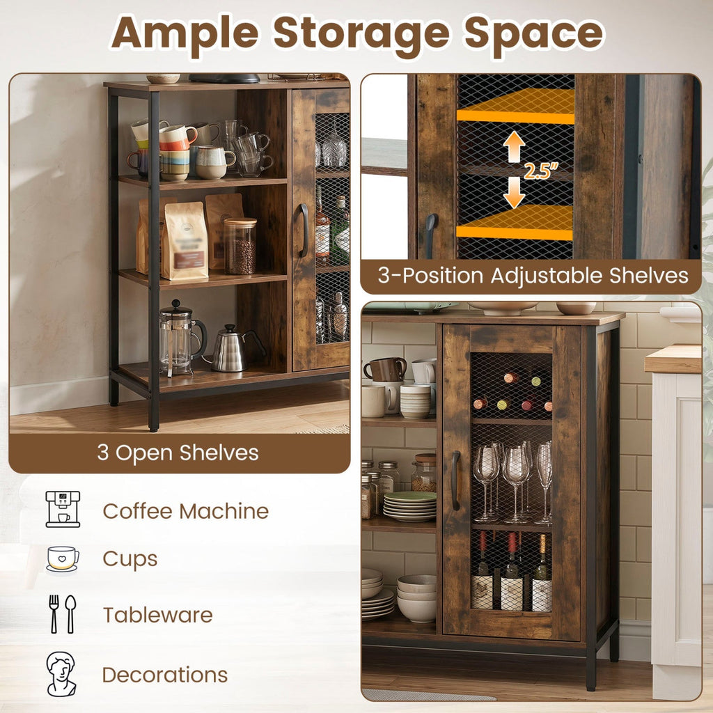 Industrial Side Cabinet with Metal Mesh Door & 3 Shelves