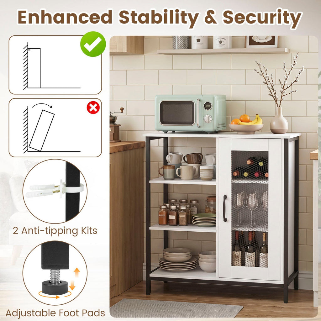Industrial Side Cabinet with Metal Mesh Door & 3 Shelves