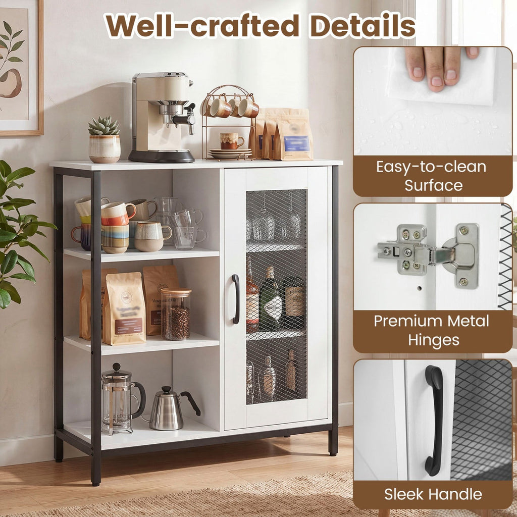 Industrial Side Cabinet with Metal Mesh Door & 3 Shelves