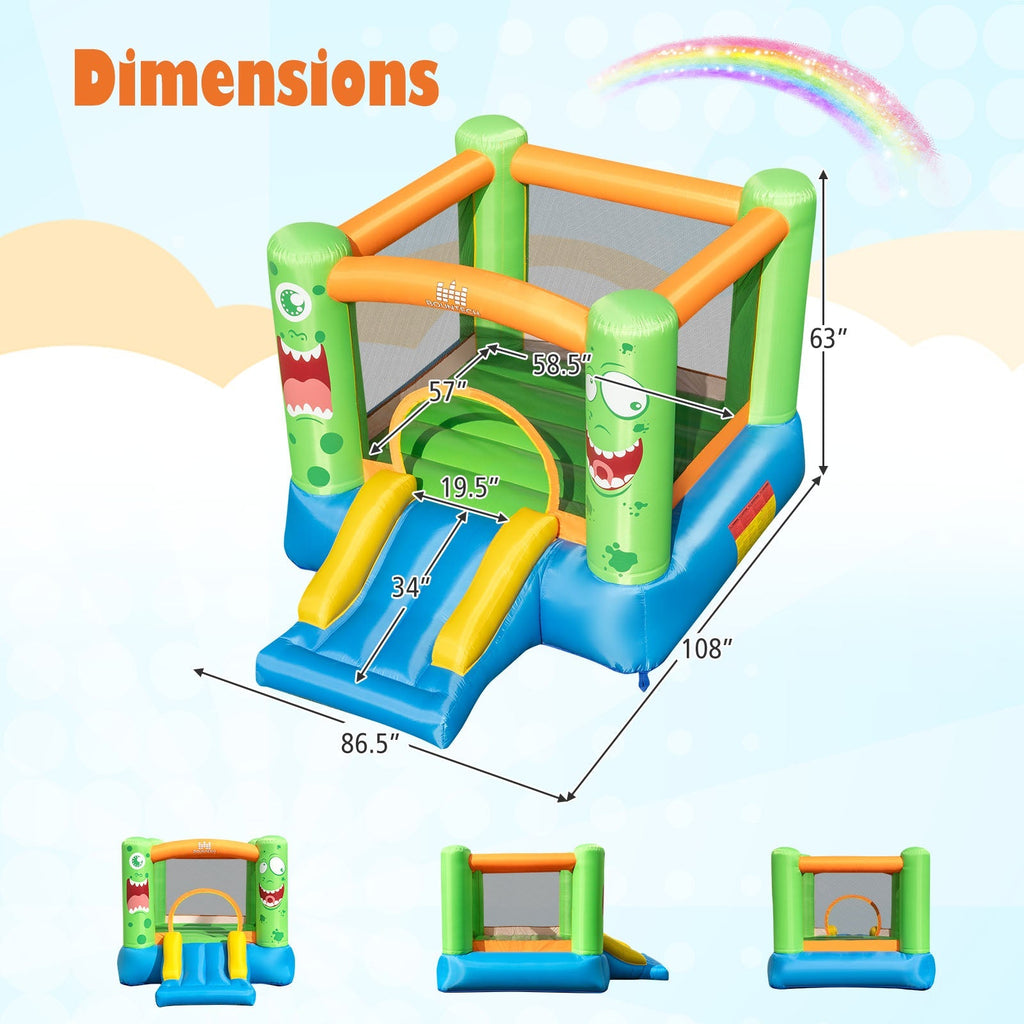 Inflatable Bounce House Monster Themed Bouncy Castle with Large Jumping Area and Slide 550W Blower Included