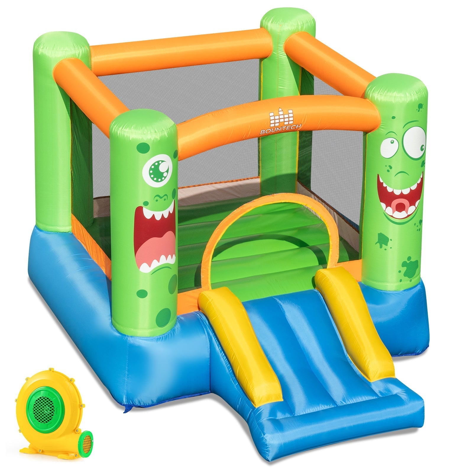 Inflatable Bounce House Monster Themed Bouncy Castle with Large Jumping Area and Slide 550W Blower Included
