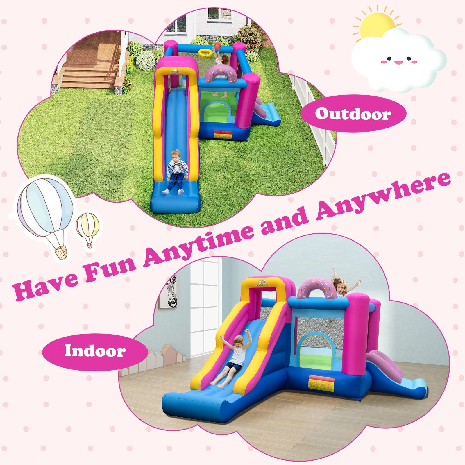 Inflatable Bounce House with Slides and Basketball Hoop (with 735W Blower)