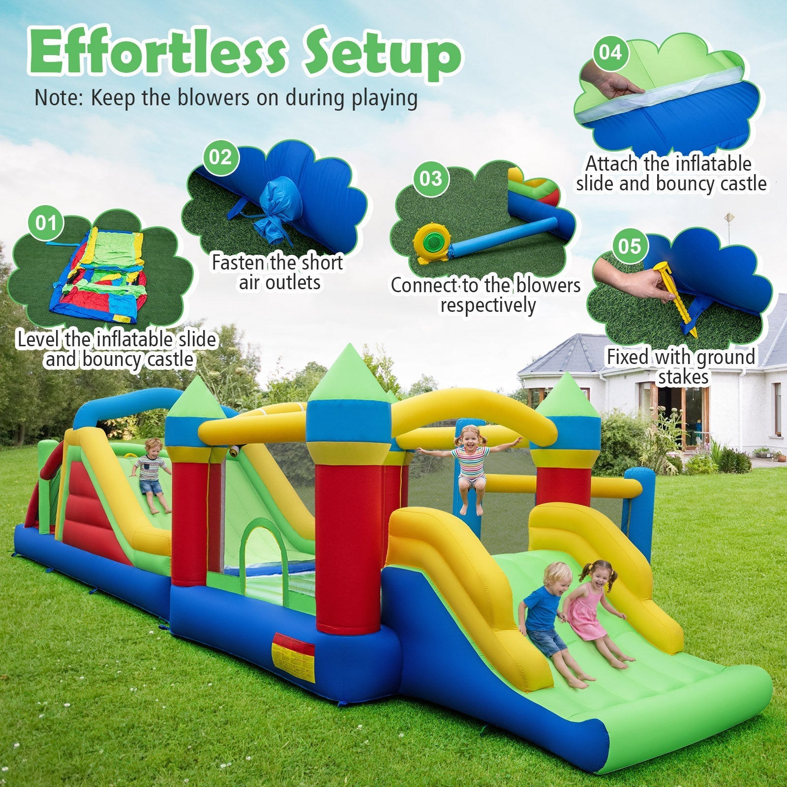 Inflatable Bounce House Blow up Jumping Bouncer with 750W Blowers