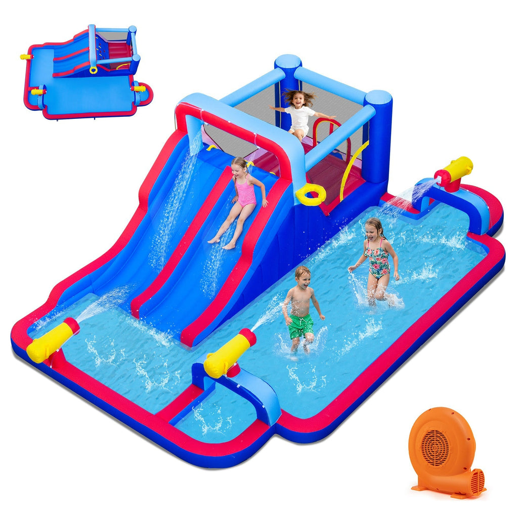 Inflatable Bounce House with 2 Water Slides and 3 Water Cannons With 680W Blower