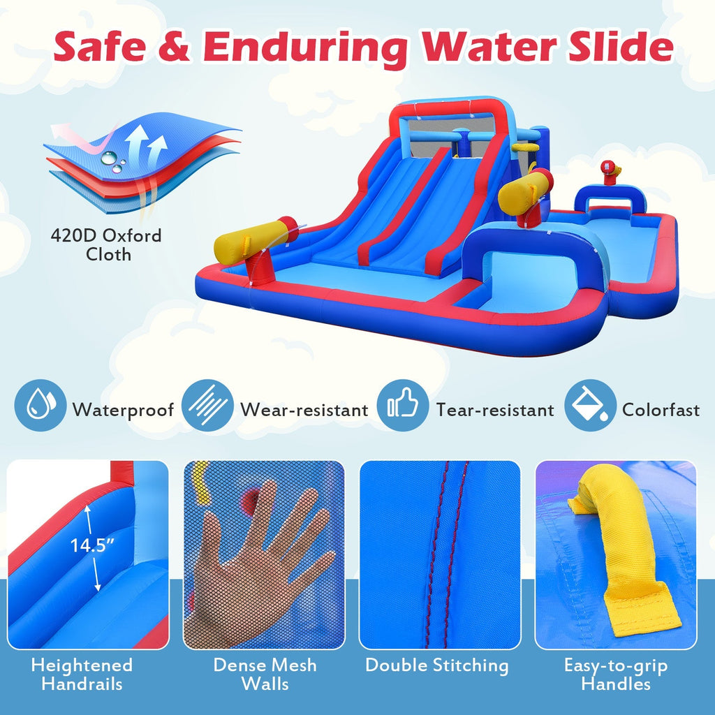 Inflatable Bounce House with 2 Water Slides and 3 Water Cannons With 680W Blower