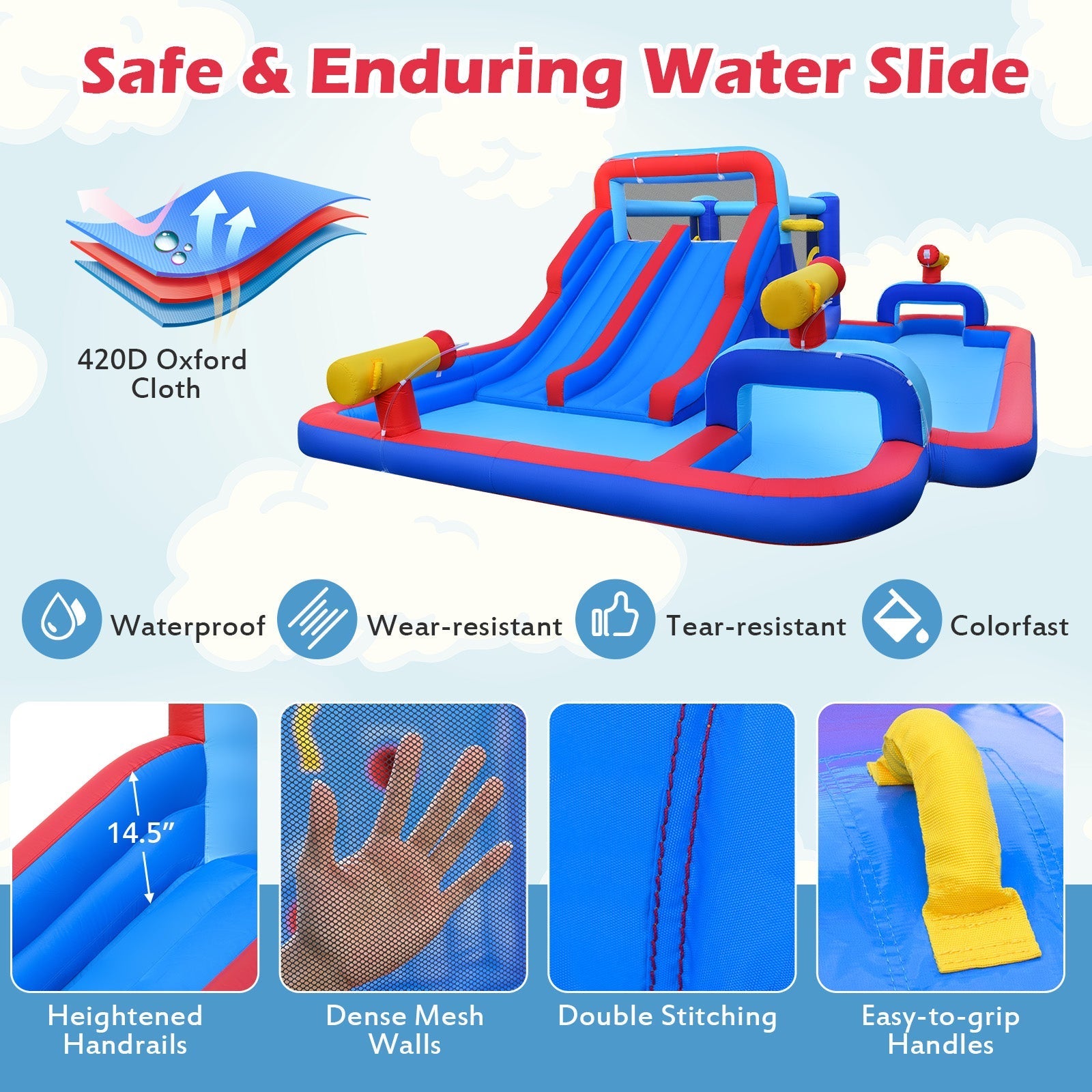 Inflatable Bounce House with 2 Water Slides and 3 Water Cannons With 680W Blower