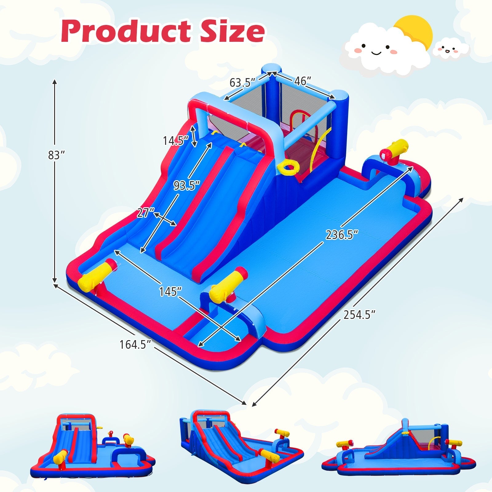 Inflatable Bounce House with 2 Water Slides and 3 Water Cannons With 680W Blower