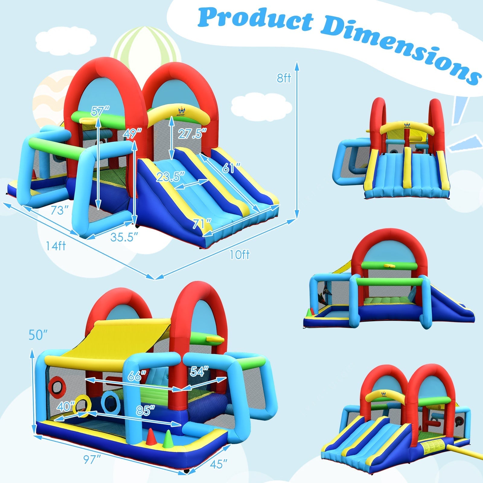 Inflatable Jumping Castle Bounce House with Dual Slides without Blower