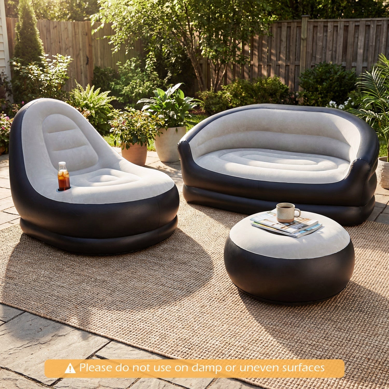 Inflatable Loveseat Couch Portable and Foldable 2-Seater Air Sofa for Adults with Flocked Surface-Grey