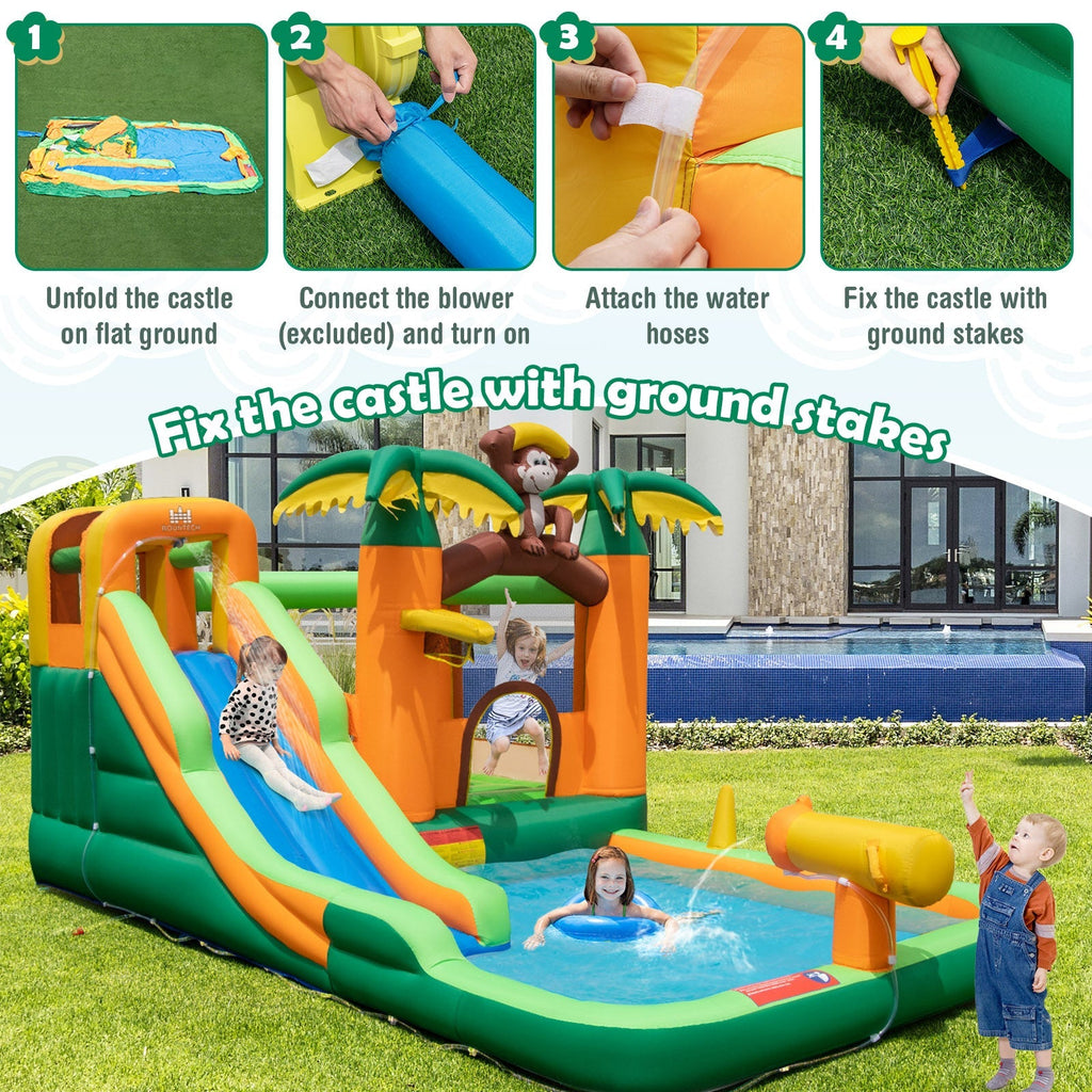 Monkey-Themed Inflatable Bounce House with Slide without Blower