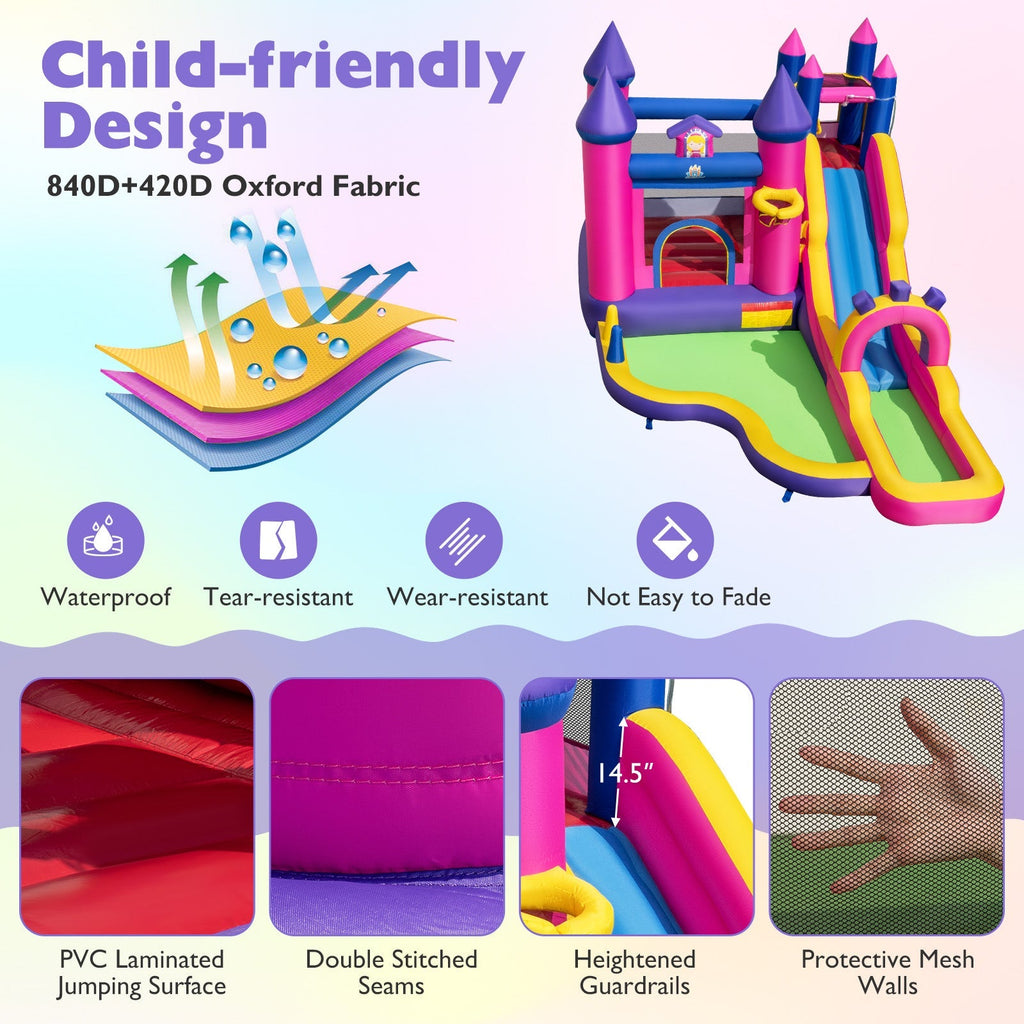 Inflatable Water Slide Princess Themed Bounce Castle with Climbing Wall 680W Blower Included